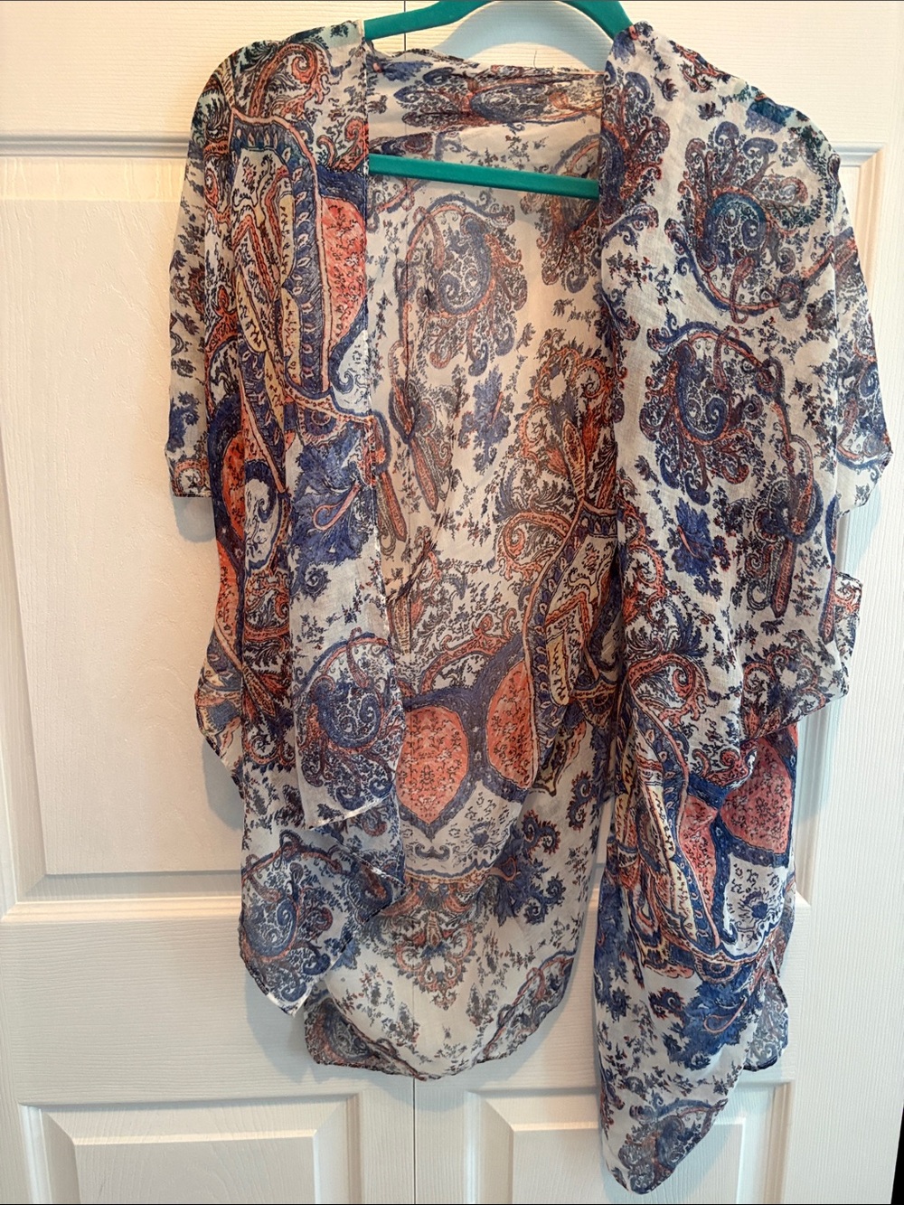 Kimono Paisley Open-Front Women's Top - Blue & Orange
